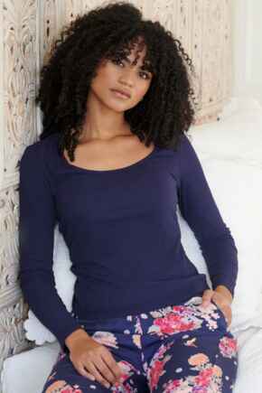 Rib Jersey Long Sleeve Top  - Navy