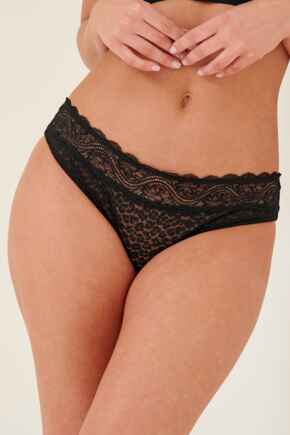 Leopard Lace Midi Brief  - Black