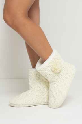 Cable Knit Bootie Slipper - Cream