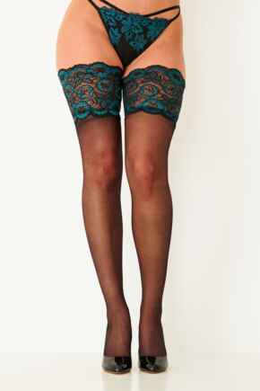 Roxie Lace Top 15 Denier Hold Up - Black/Forest