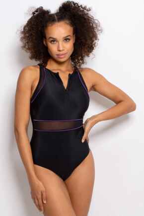 Energy Chlorine Resistant Recycled High neck Zip F - Black/Purple