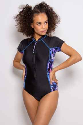 Energy Short Sleeved Zip Front Paddle Swimsuit  - Tie Dye