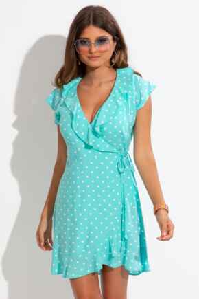 Woven EcoVero™ Frill Wrap Dress - Mint Spot 