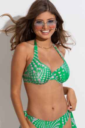 Portofino Halter Underwired Top - Green/Pink