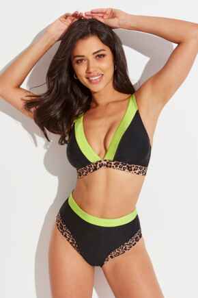 Palm Springs Colour Block High Leg Control Brief - Black/Lime
