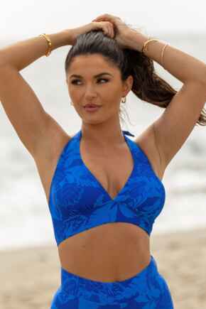 Maui Non-Wired Longline Removable Cup Halter Top - Blue Tropical