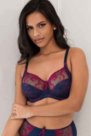 Imogen Rose Embroidered Bra D-M - Navy/Raspberry