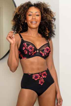  Soiree Embroidery High-Waist Deep Brief - Black/Pink