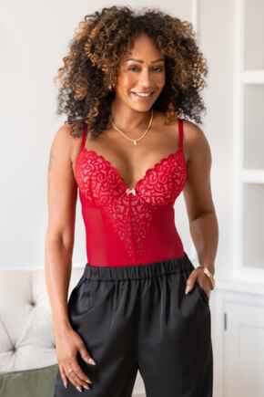 Romance Padded Push Up Plunge Body - Red/Pink