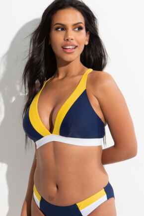 Palm Springs Colour Block Non-Wired Top - Yellow/Navy/White