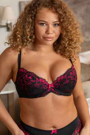 J'Adore Lightly Padded Plunge Bra - Black/Pink