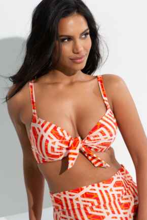Casablanca Lightly Padded Underwired Front Tie Top - Orange
