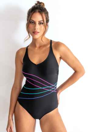 Energy Chlorine Resistant Recycled V Neck Linear S - Black Mix
