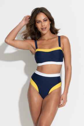 Palm Springs High Leg Tummy Control Brief - Yellow/Navy/White