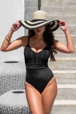 Ruched Pleated Control Swimsuit - Black