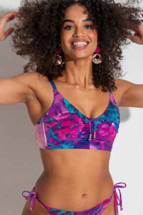 Cabana Underwired Longline Ruched Bikini Top  - Purple Floral