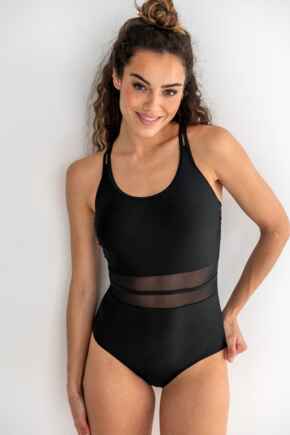 Energy Double Strap Racerback Mesh Swimsuit - Black