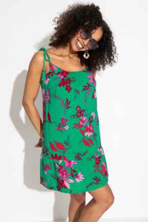 LENZING™ ECOVERO™ Viscose Swing Beach Dress  - Green/Pink