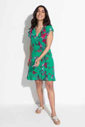 LENZING™ ECOVERO™ Viscose Frill Wrap Beach Dress  - Green/Pink