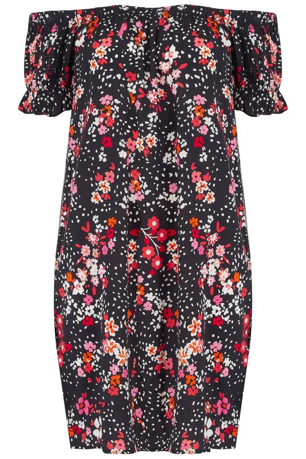 Textured Woven Bardot Puff Sleeve Beach Dress