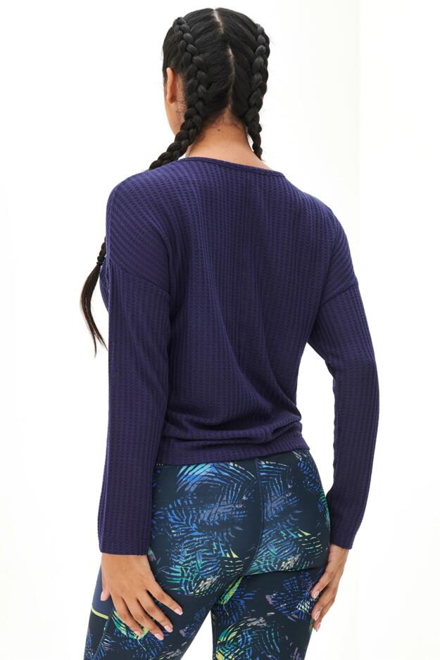 Waffle Knit Ruche Front Long Sleeve Top 