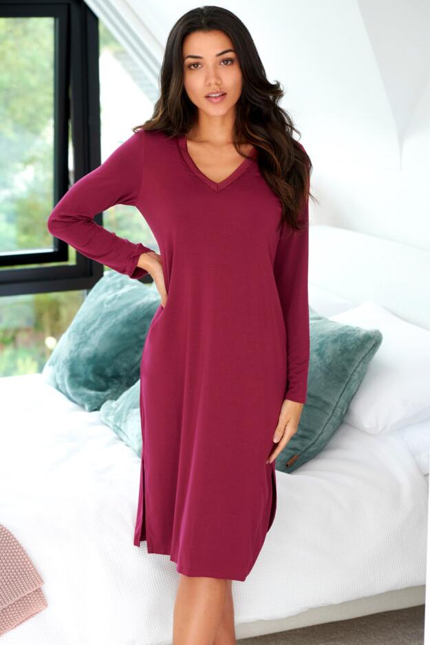 Modal Jersey Long Sleeve V Neck Hidden Support Nightdress 