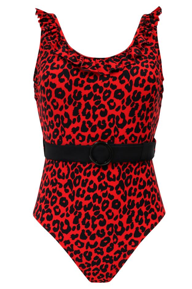 Frill Neck Belted Control Swimsuit