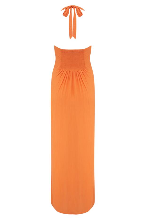 Halter Neck Gold Buckle Maxi Dress