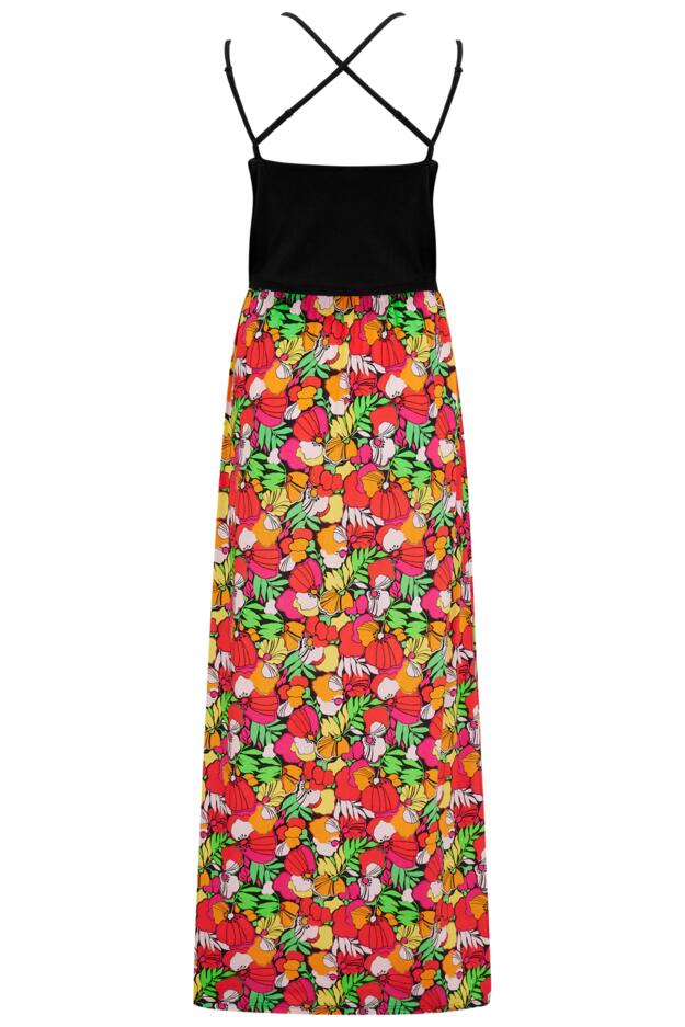Cross Back Strappy Jersey Woven Mix Maxi Dress