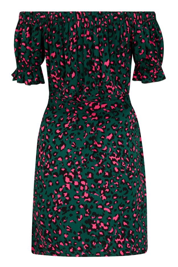 Woven Puff Sleeve Belted Bardot Dress