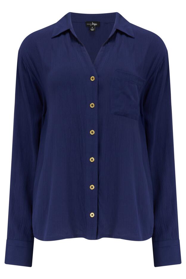 Crinkle Viscose Gold Trim Beach Shirt