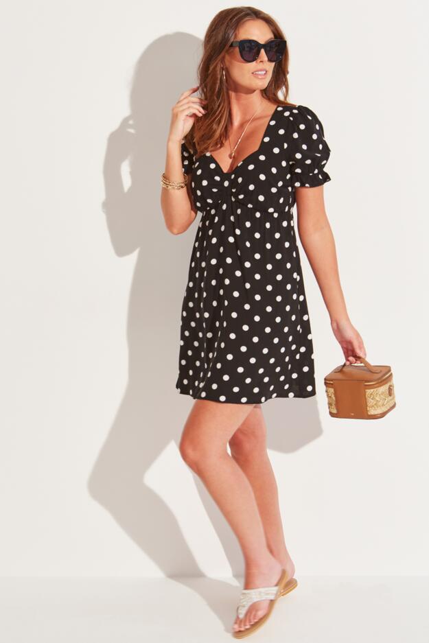 Shirred Back Puff Sleeve Mini Beach Dress