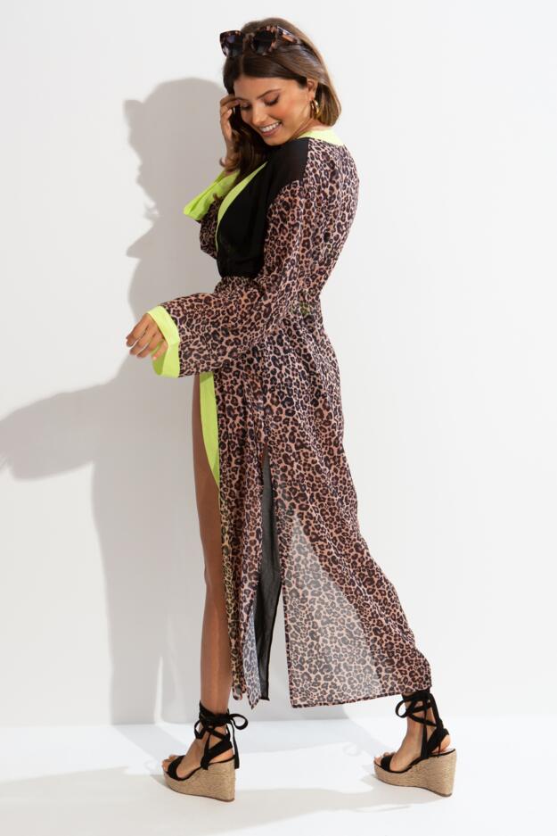 Colour Block Maxi Chiffon Kimono 