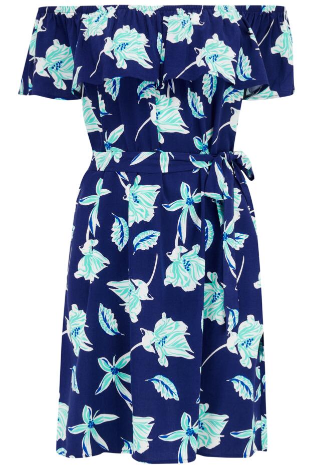 Woven Frill Belted Bardot Dress