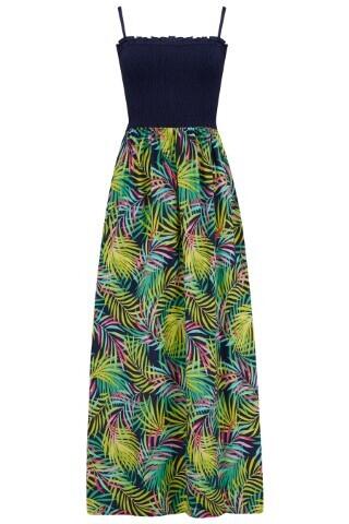 Removable Straps Shirred Split Maxi Dress