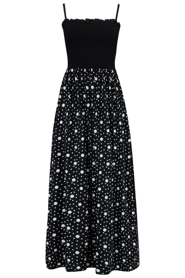 Removable Straps Shirred Split Maxi Dress