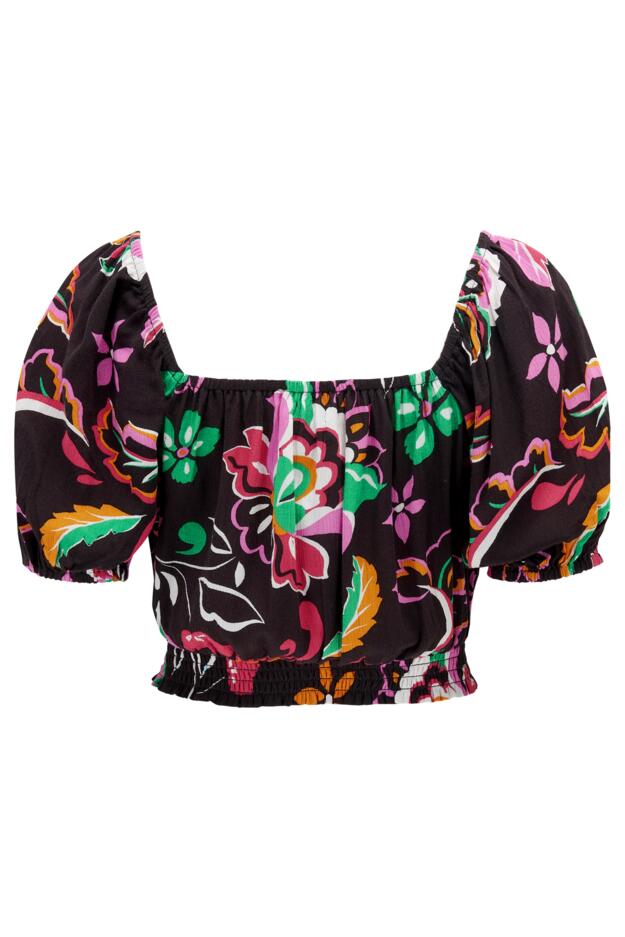 Crinkle Viscose Bardot Smock Tie Top