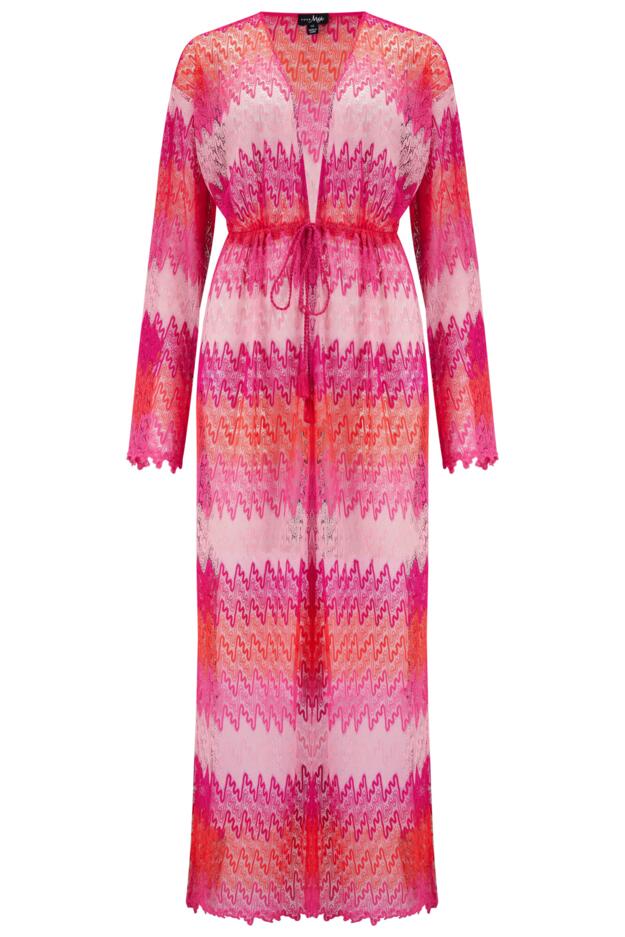 Colour Block Crochet Co-ord Maxi Beach Kimono