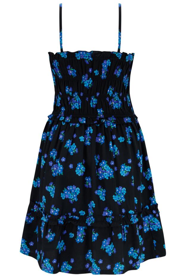 Strapless Shirred Bodice Frill Beach Dress