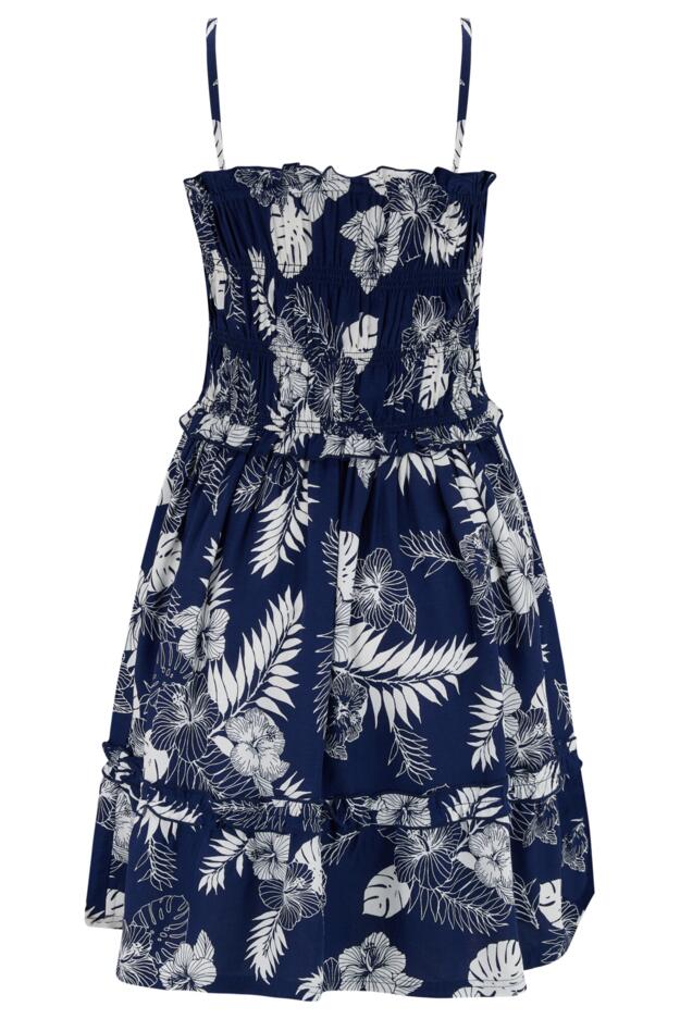 Strapless Shirred Bodice Frill Beach Dress