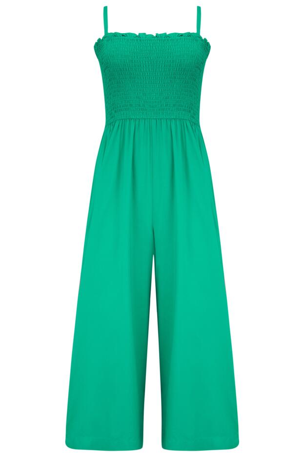 Strapless Shirred Bodice Crop Leg Beach Jumpsuit