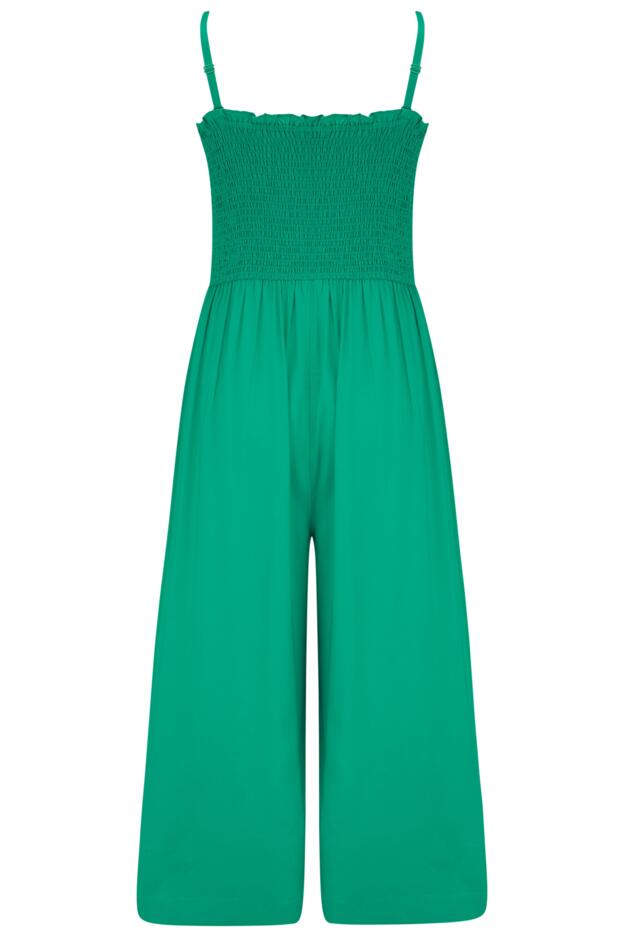 Strapless Shirred Bodice Crop Leg Beach Jumpsuit
