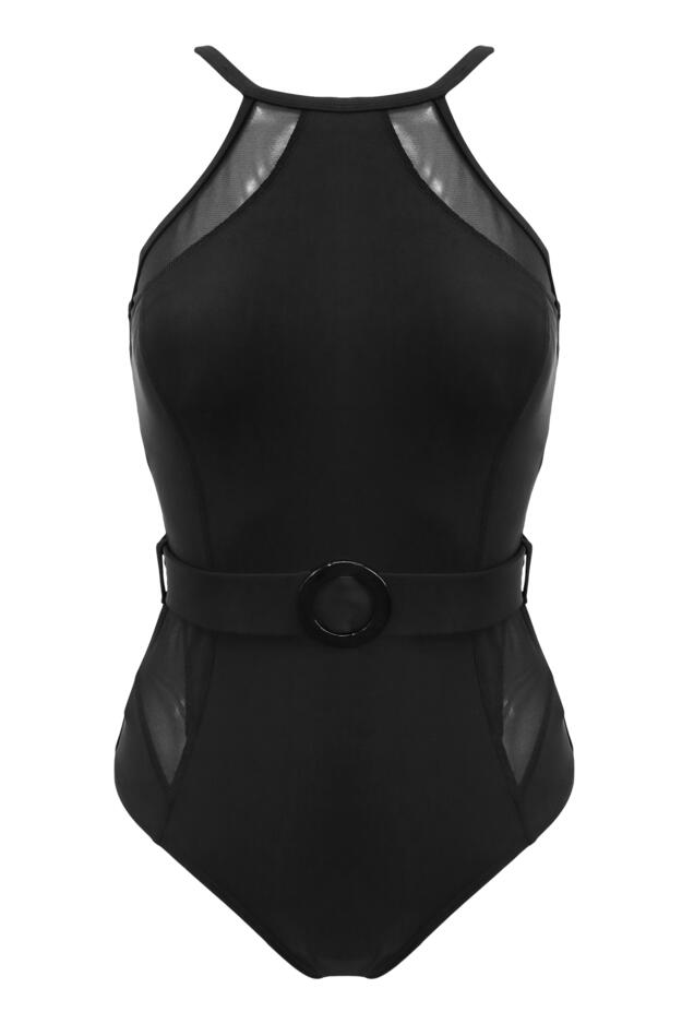 Shoreline High Neck Mesh Belted Control Swimsuit 