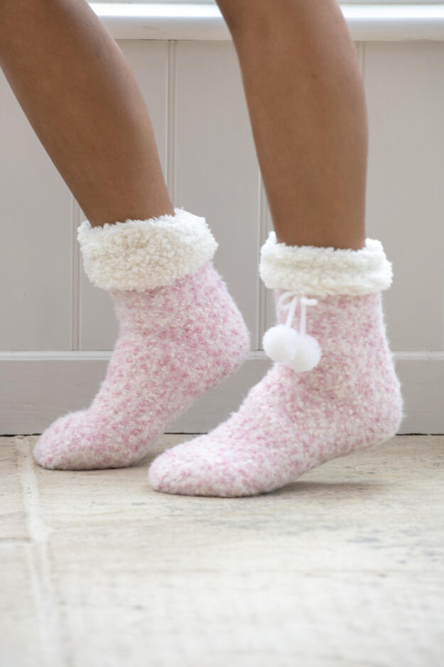 Cosy Popcorn Knit Lined Slipper Sock 