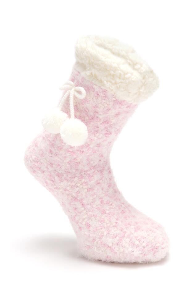 Cosy Popcorn Knit Lined Slipper Sock 