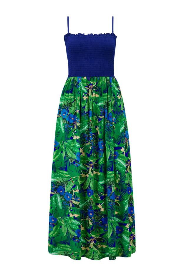 Strapless Shirred Bodice Maxi Beach Dress