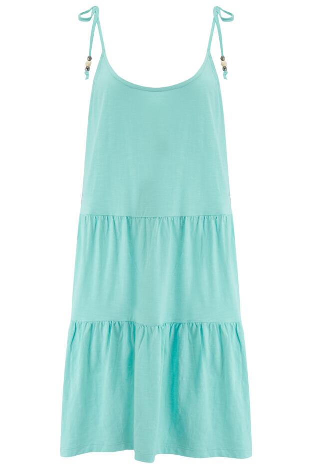 Tie Shoulder Tiered Cotton Slub Jersey Short Dress