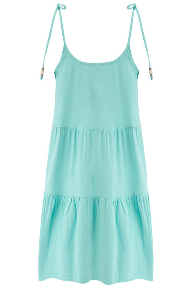 Tie Shoulder Tiered Cotton Slub Jersey Short Dress
